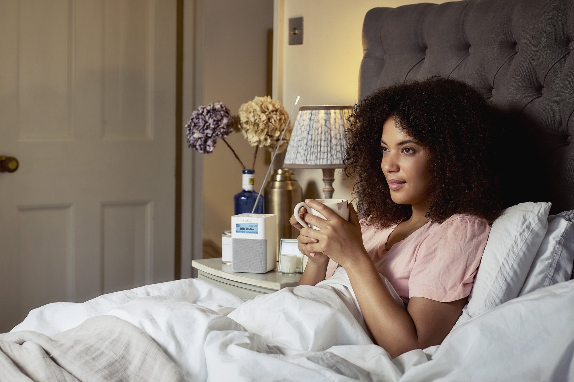 Young Woman Bed Radio